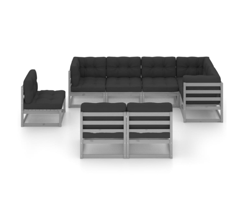 Muebles de jardín 8 pzas y cojines madera maciza pino