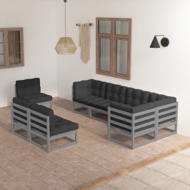 Muebles de jardín 8 pzas y cojines madera maciza pino