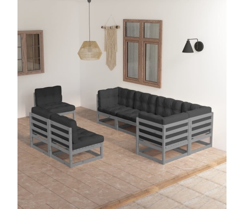 Muebles de jardín 8 pzas y cojines madera maciza pino