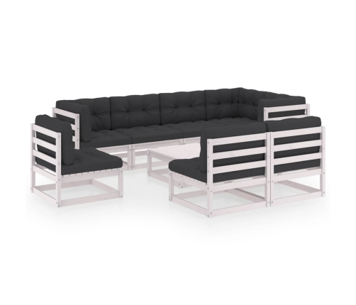 Juego de muebles de jardín 9 pzas y cojines madera maciza pino