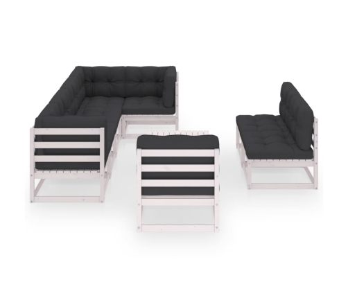 Juego de muebles de jardín 9 pzas y cojines madera maciza pino