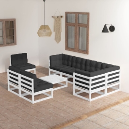 Juego de muebles de jardín 9 pzas y cojines madera maciza pino