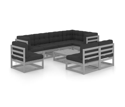 Juego de muebles de jardín 9 pzas y cojines madera maciza pino