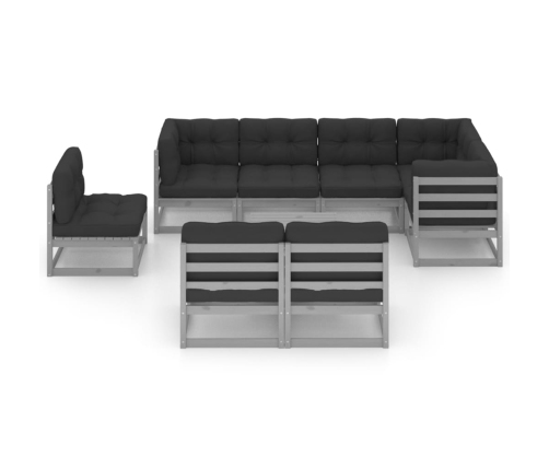 Juego de muebles de jardín 9 pzas y cojines madera maciza pino