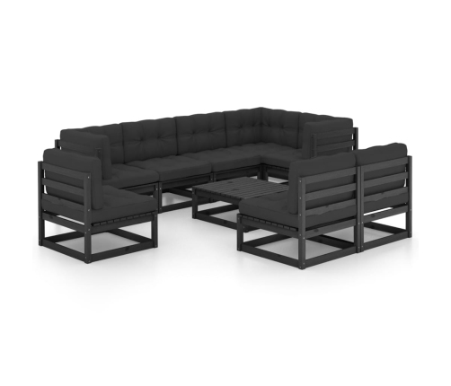 Juego de muebles de jardín 9 pzas y cojines madera maciza pino