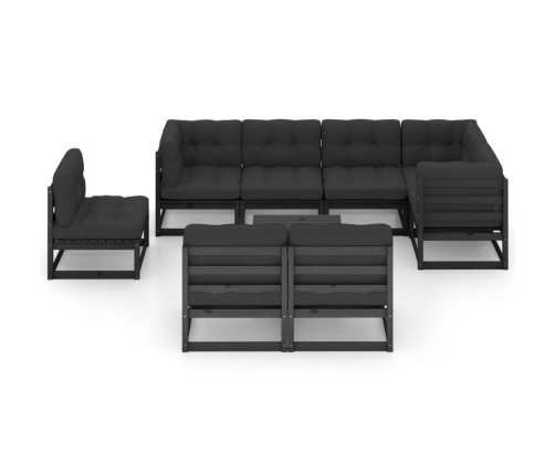 Juego de muebles de jardín 9 pzas y cojines madera maciza pino