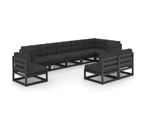 Juego de muebles de jardín 9 pzas y cojines madera maciza pino