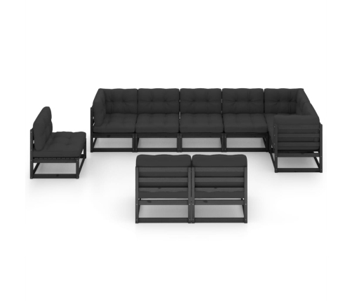 Juego de muebles de jardín 9 pzas y cojines madera maciza pino