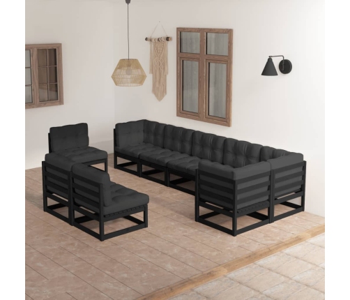Juego de muebles de jardín 9 pzas y cojines madera maciza pino