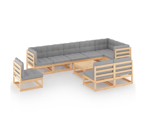 Juego de muebles de jardín 10 pzas y cojines madera maciza pino