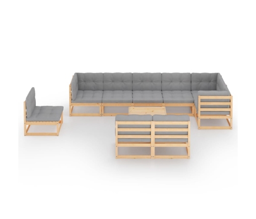 Juego de muebles de jardín 10 pzas y cojines madera maciza pino