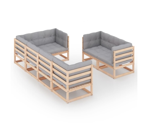 Juego de muebles de jardín 7 pzas y cojines madera maciza pino