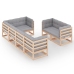 Juego de muebles de jardín 7 pzas y cojines madera maciza pino