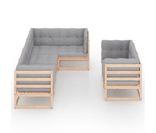 Juego de muebles de jardín 7 pzas y cojines madera maciza pino