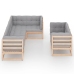 Juego de muebles de jardín 7 pzas y cojines madera maciza pino