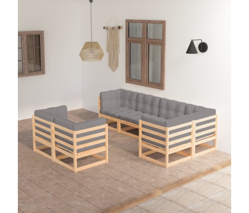 Juego de muebles de jardín 7 pzas y cojines madera maciza pino