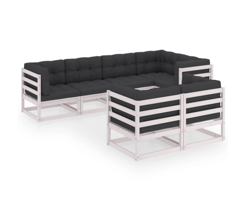 Juego de muebles de jardín 7 pzas y cojines madera maciza pino
