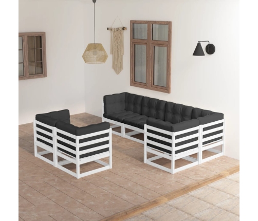 Juego de muebles de jardín 7 pzas y cojines madera maciza pino