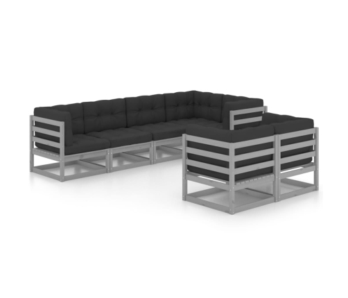 Juego de muebles de jardín 7 pzas y cojines madera maciza pino