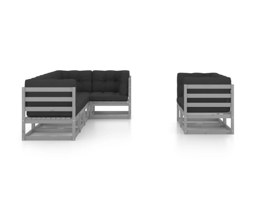Juego de muebles de jardín 7 pzas y cojines madera maciza pino