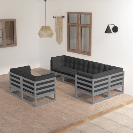 Juego de muebles de jardín 7 pzas y cojines madera maciza pino