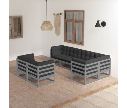 Juego de muebles de jardín 7 pzas y cojines madera maciza pino