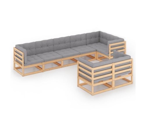 Muebles de jardín 8 pzas y cojines madera maciza pino