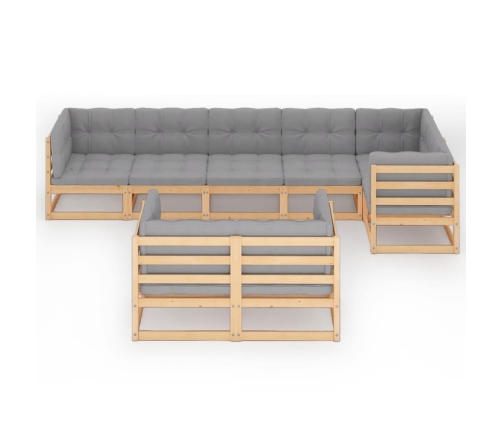 Muebles de jardín 8 pzas y cojines madera maciza pino