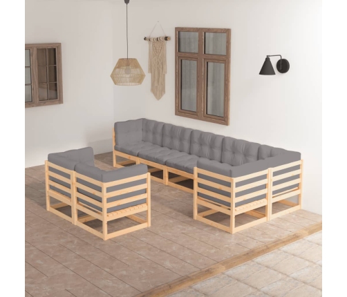 Muebles de jardín 8 pzas y cojines madera maciza pino