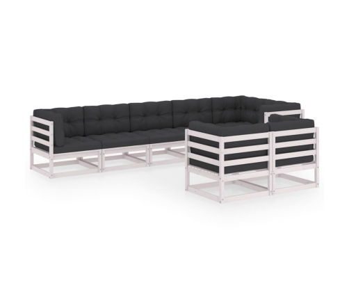 Muebles de jardín 8 pzas y cojines madera maciza pino