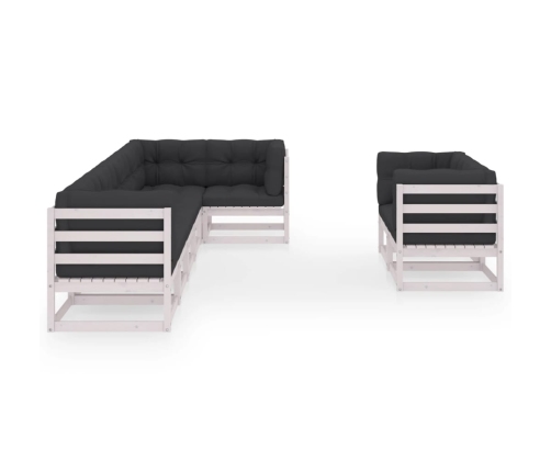 Muebles de jardín 8 pzas y cojines madera maciza pino