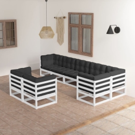 Muebles de jardín 8 pzas y cojines madera maciza pino