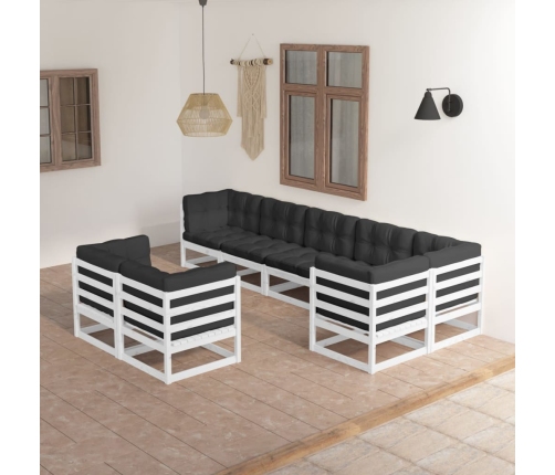 Muebles de jardín 8 pzas y cojines madera maciza pino
