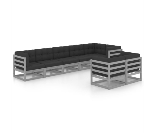 Muebles de jardín 8 pzas y cojines madera maciza pino