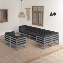 Muebles de jardín 8 pzas y cojines madera maciza pino