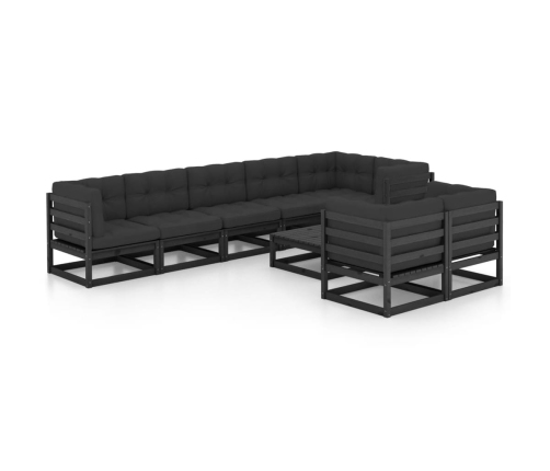 Juego de muebles de jardín 9 pzas y cojines madera maciza pino