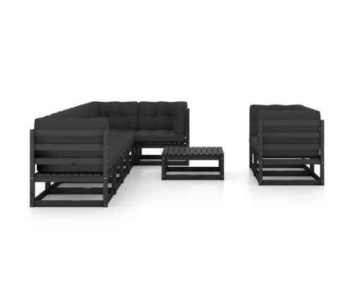 Juego de muebles de jardín 9 pzas y cojines madera maciza pino