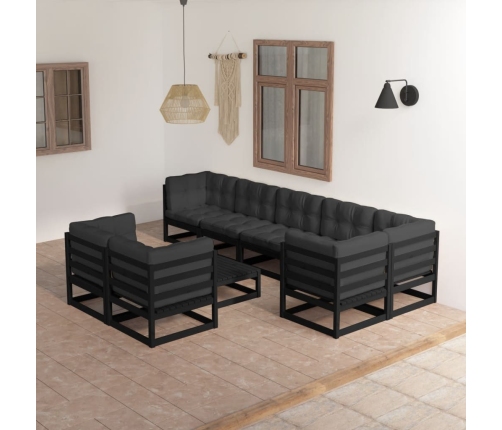 Juego de muebles de jardín 9 pzas y cojines madera maciza pino