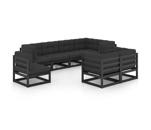 Muebles de jardín 8 pzas y cojines madera maciza pino