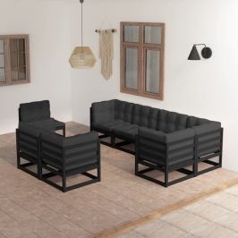 Muebles de jardín 8 pzas y cojines madera maciza pino