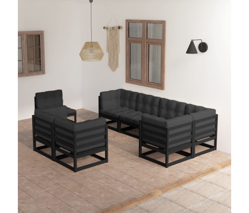 Muebles de jardín 8 pzas y cojines madera maciza pino