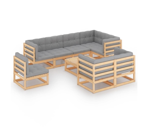 Juego de muebles de jardín 9 pzas y cojines madera maciza pino