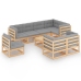 Juego de muebles de jardín 9 pzas y cojines madera maciza pino