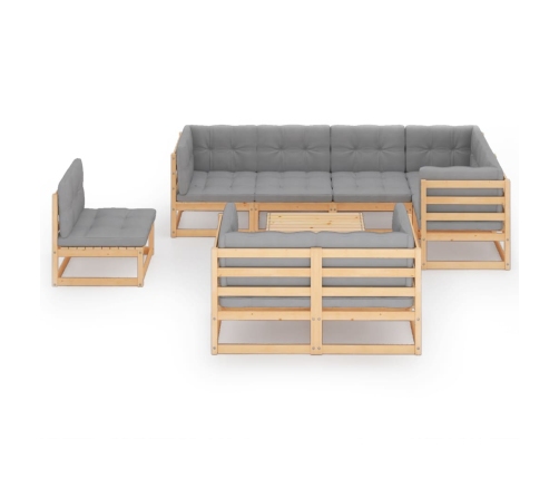 Juego de muebles de jardín 9 pzas y cojines madera maciza pino