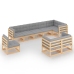 Juego de muebles de jardín 9 pzas y cojines madera maciza pino