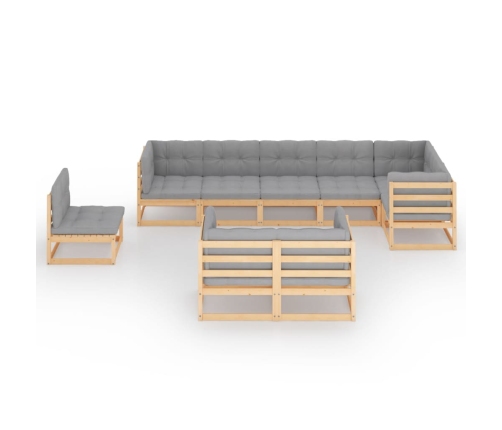 Juego de muebles de jardín 9 pzas y cojines madera maciza pino