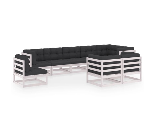 Juego de muebles de jardín 9 pzas y cojines madera maciza pino