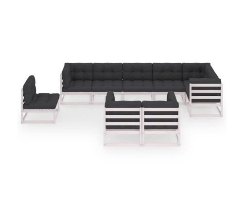 Juego de muebles de jardín 9 pzas y cojines madera maciza pino