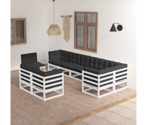 Juego de muebles de jardín 9 pzas y cojines madera maciza pino
