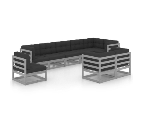 Juego de muebles de jardín 9 pzas y cojines madera maciza pino